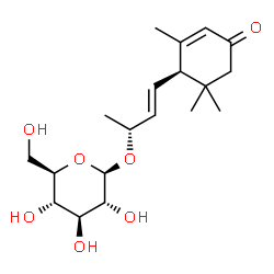 ChemSpider 2D Image | (2R,3E)-4-[(1R)-2,6,6-Trimethyl-4-oxo-2-cyclohexen-1-yl]-3-buten-2-yl beta-D-glucopyranoside | C19H30O7