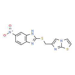 ChemSpider 2D Image | 1H-Benzimidazole, 2-[(imidazo[2,1-b]thiazol-6-ylmethyl)thio]-5-nitro- | C13H9N5O2S2