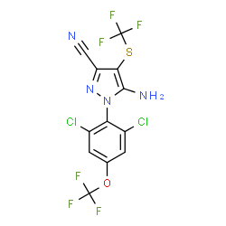 ChemSpider 2D Image | 5-Amino-1-[2,6-dichloro-4-(trifluoromethoxy)phenyl]-4-[(trifluoromethyl)sulfanyl]-1H-pyrazole-3-carbonitrile | C12H4Cl2F6N4OS