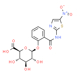 ChemSpider 2D Image | 2-[(5-Nitro-1,3-thiazol-2-yl)carbamoyl]phenyl beta-D-glucopyranosiduronic acid | C16H15N3O10S