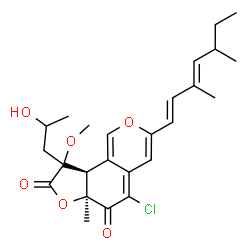 ChemSpider 2D Image | (6aS,9aS)-5-Chloro-3-[(1E,3E)-3,5-dimethyl-1,3-heptadien-1-yl]-9-(2-hydroxypropyl)-9-methoxy-6a-methyl-9,9a-dihydro-6H-furo[2,3-h]isochromene-6,8(6aH)-dione | C25H31ClO6