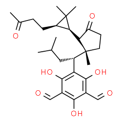 ChemSpider 2D Image | 5-[(1R)-1-{(1R,2S)-2-[(1R,3R)-2,2-Dimethyl-3-(3-oxobutyl)cyclopropyl]-1-methyl-3-oxocyclopentyl}-3-methylbutyl]-2,4,6-trihydroxyisophthalaldehyde | C28H38O7