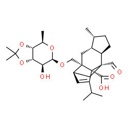 ChemSpider 2D Image | (1R,2S,4R,5R,8R,9S,11S)-2-{[(6-Deoxy-3,4-O-isopropylidene-beta-D-altropyranosyl)oxy]methyl}-9-formyl-13-isopropyl-5-methyltetracyclo[7.4.0.0~2,11~.0~4,8~]tridec-12-ene-1-carboxylic acid | C29H42O8