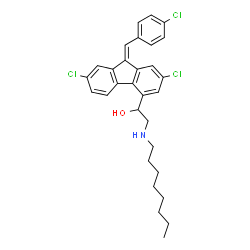 ChemSpider 2D Image | 1-[(9Z)-2,7-Dichloro-9-(4-chlorobenzylidene)-9H-fluoren-4-yl]-2-(octylamino)ethanol | C30H32Cl3NO