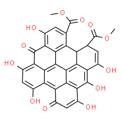 ChemSpider 2D Image | Dimethyl 1,6,8,10,13,14-hexahydroxy-7,11-dioxo-3,3a,7,11-tetrahydrophenanthro[1,10,9,8-opqra]perylene-3,4-dicarboxylate | C32H18O12