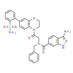 ChemSpider 2D Image | 3-Amino-N-benzyl-N-{2-oxo-2-[7-(2-sulfamoylphenyl)-2,3-dihydro-4H-1,4-benzoxazin-4-yl]ethyl}-1H-indazole-6-carboxamide | C31H28N6O5S