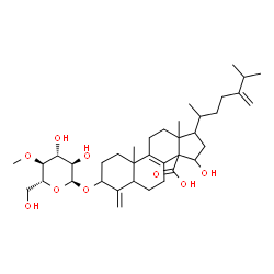 ChemSpider 2D Image | 15-Hydroxy-4-methylene-3-[(4-O-methyl-alpha-D-glucopyranosyl)oxy]ergosta-8,24(28)-diene-14-carboxylic acid | C37H58O9