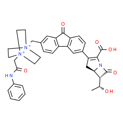 ChemSpider 2D Image | 1-(2-Anilino-2-oxoethyl)-4-[(6-{(5R,6S)-2-carboxy-6-[(1R)-1-hydroxyethyl]-7-oxo-1-azabicyclo[3.2.0]hept-2-en-3-yl}-9-oxo-9H-fluoren-2-yl)methyl]-1,4-diazoniabicyclo[2.2.2]octane | C37H38N4O6