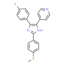 ChemSpider 2D Image | 4-{4-(4-Fluorophenyl)-2-[4-(methylsulfanyl)phenyl]-1H-imidazol-5-yl}pyridine | C21H16FN3S