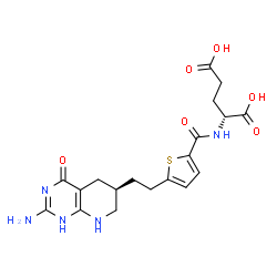 ChemSpider 2D Image | N-[(5-{2-[(6R)-2-Amino-4-oxo-1,4,5,6,7,8-hexahydropyrido[2,3-d]pyrimidin-6-yl]ethyl}-2-thienyl)carbonyl]-D-glutamic acid | C19H23N5O6S