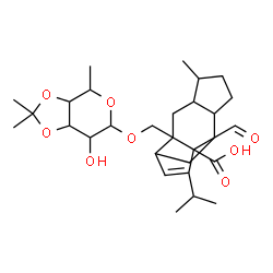 ChemSpider 2D Image | 2-{[(6-Deoxy-3,4-O-isopropylidenehexopyranosyl)oxy]methyl}-9-formyl-13-isopropyl-5-methyltetracyclo[7.4.0.0~2,11~.0~4,8~]tridec-12-ene-1-carboxylic acid | C29H42O8