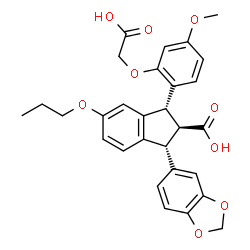 ChemSpider 2D Image | (1R,2S,3R)-1-(1,3-Benzodioxol-5-yl)-3-[2-(carboxymethoxy)-4-methoxyphenyl]-5-propoxy-2-indanecarboxylic acid | C29H28O9