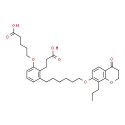 ChemSpider 2D Image | 5-[2-(2-Carboxyethyl)-3-{6-[(4-oxo-8-propyl-3,4-dihydro-2H-chromen-7-yl)oxy]hexyl}phenoxy]pentanoic acid | C32H42O8