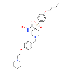 ChemSpider 2D Image | 4-[(4-Butoxyphenyl)sulfonyl]-N-hydroxy-1-{4-[2-(1-piperidinyl)ethoxy]benzyl}-4-piperidinecarboxamide | C30H43N3O6S
