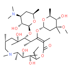 ChemSpider 2D Image | (2R,3S,4R,5R,8R,10R,11R,12R,13E)-2-Ethyl-3,4,10-trihydroxy-3,5,6,8,10,12,14-heptamethyl-15-oxo-11-{[3,4,6-trideoxy-3-(dimethylamino)-beta-D-xylo-hexopyranosyl]oxy}-1-oxa-6-azacyclopentadec-13-en-13-yl
 2,6-dideoxy-3-C-methyl-3-O-methyl-alpha-L-ribo-hexopyranoside | C38H70N2O12
