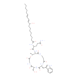 ChemSpider 2D Image | N~1~-[(6R,9R,16S,17R)-6-(Hydroxymethyl)-9-(1H-indol-3-ylmethyl)-17-methyl-2,5,8,11,15-pentaoxo-1-oxa-4,7,10,14-tetraazacycloheptadecan-16-yl]-N~2~-[(10E,12E)-9-hydroxy-10,12-octadecadienoyl]-D-glutama
mide | C46H68N8O11