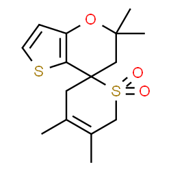 ChemSpider 2D Image | 4',5,5,5'-Tetramethyl-3',5,6,6'-tetrahydrospiro[thieno[3,2-b]pyran-7,2'-thiopyran] 1',1'-dioxide | C15H20O3S2