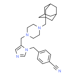 ChemSpider 2D Image | 4-[(5-{[4-(Adamantan-1-ylmethyl)-1-piperazinyl]methyl}-1H-imidazol-1-yl)methyl]benzonitrile | C27H35N5
