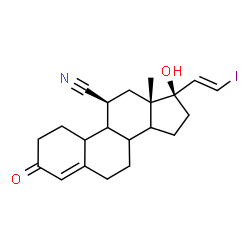 ChemSpider 2D Image | (8xi,9xi,10xi,11beta,14xi,17alpha,20E)-17-Hydroxy-21-iodo-3-oxo-19-norpregna-4,20-diene-11-carbonitrile | C21H26INO2