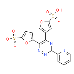 ChemSpider 2D Image | 4-[3-(2-Pyridinyl)-6-(5-sulfo-2-furyl)-1,2,4-triazin-5-yl]-2-furansulfonic acid | C16H10N4O8S2
