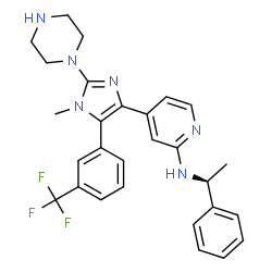 ChemSpider 2D Image | 4-{1-Methyl-2-(1-piperazinyl)-5-[3-(trifluoromethyl)phenyl]-1H-imidazol-4-yl}-N-[(1S)-1-phenylethyl]-2-pyridinamine | C28H29F3N6