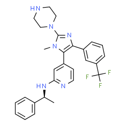 ChemSpider 2D Image | 4-{1-Methyl-2-(1-piperazinyl)-4-[3-(trifluoromethyl)phenyl]-1H-imidazol-5-yl}-N-[(1S)-1-phenylethyl]-2-pyridinamine | C28H29F3N6
