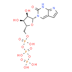 ChemSpider 2D Image | 3-[5-O-(Hydroxy{[hydroxy(phosphonooxy)phosphoryl]oxy}phosphoryl)-beta-D-ribofuranosyl]-1,3-dihydro-2H-pyrrolo[2,3-d]pyrimidin-2-one | C11H16N3O14P3