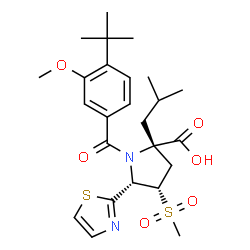 ChemSpider 2D Image | (4S,5R)-2-Isobutyl-1-[3-methoxy-4-(2-methyl-2-propanyl)benzoyl]-4-(methylsulfonyl)-5-(1,3-thiazol-2-yl)-L-proline | C25H34N2O6S2
