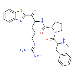 ChemSpider 2D Image | N-methyl-D-phenylalanyl-N-[(2S)-1-(1,3-benzothiazol-2-yl)-5-carbamimidamido-1-oxopentan-2-yl]-L-prolinamide | C28H35N7O3S
