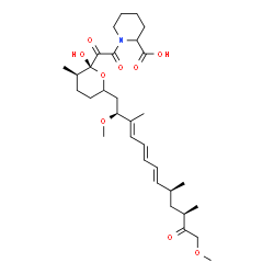 ChemSpider 2D Image | 1-[{(2R,3R)-6-[(2S,3E,5E,7E,9S,11R)-2,13-Dimethoxy-3,9,11-trimethyl-12-oxo-3,5,7-tridecatrien-1-yl]-2-hydroxy-3-methyltetrahydro-2H-pyran-2-yl}(oxo)acetyl]-2-piperidinecarboxylic acid | C32H49NO9