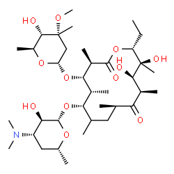 ChemSpider 2D Image | (3R,4S,5R,6S,9R,11R,12R,13S,14R)-6-{[(2S,3R,4S,6R)-4-(Dimethylamino)-3-hydroxy-6-methyltetrahydro-2H-pyran-2-yl]oxy}-14-ethyl-12,13-dihydroxy-4-{[(2R,4R,5S,6S)-5-hydroxy-4-methoxy-4,6-dimethyltetrahyd
ro-2H-pyran-2-yl]oxy}-3,5,7,9,11,13-hexamethyloxacyclotetradecane-2,10-dione | C37H67NO12