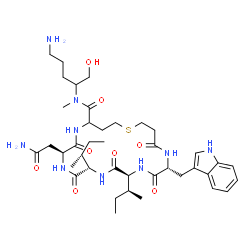 ChemSpider 2D Image | (7S,10S,13S,16R)-N-(5-Amino-1-hydroxy-2-pentanyl)-7-(2-amino-2-oxoethyl)-10-[(2R)-2-butanyl]-13-[(2S)-2-butanyl]-16-(1H-indol-3-ylmethyl)-N-methyl-6,9,12,15,18-pentaoxo-1-thia-5,8,11,14,17-pentaazacyc
loicosane-4-carboxamide | C40H63N9O8S