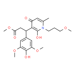 ChemSpider 2D Image | Methyl 3-(4-hydroxy-3,5-dimethoxyphenyl)-3-[2-hydroxy-1-(3-methoxypropyl)-6-methyl-4-oxo-1,4-dihydro-3-pyridinyl]propanoate | C22H29NO8