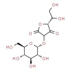 ChemSpider 2D Image | (5R)-5-[(1R)-1,2-Dihydroxyethyl]-3-{[(2R,3R,4S,5S,6R)-3,4,5-trihydroxy-6-(hydroxymethyl)tetrahydro-2H-pyran-2-yl]oxy}-2,4(3H,5H)-furandione | C12H18O11