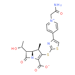ChemSpider 2D Image | (4R,5S,6S)-3-({4-[1-(2-Amino-2-oxoethyl)-4-pyridiniumyl]-1,3-thiazol-2-yl}sulfanyl)-6-[(1R)-1-hydroxyethyl]-4-methyl-7-oxo-1-azabicyclo[3.2.0]hept-2-ene-2-carboxylate | C20H20N4O5S2