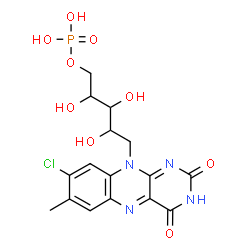 ChemSpider 2D Image | 1-(8-Chloro-7-methyl-2,4-dioxo-3,4-dihydrobenzo[g]pteridin-10(2H)-yl)-1-deoxy-5-O-phosphonopentitol | C16H18ClN4O9P