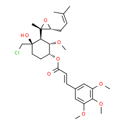 ChemSpider 2D Image | (1R,2S,3S,4R)-4-(Chloromethyl)-4-hydroxy-2-methoxy-3-[(2S,3R)-2-methyl-3-(3-methyl-2-buten-1-yl)-2-oxiranyl]cyclohexyl (2E)-3-(3,4,5-trimethoxyphenyl)acrylate | C28H39ClO8