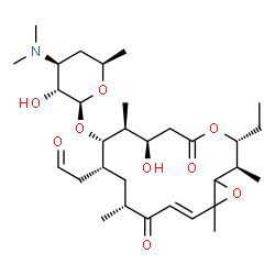 ChemSpider 2D Image | (2R,3R,7R,8S,9S,10R,12R,14E)-3-Ethyl-7-hydroxy-2,8,12,16-tetramethyl-5,13-dioxo-10-(2-oxoethyl)-4,17-dioxabicyclo[14.1.0]heptadec-14-en-9-yl 3,4,6-trideoxy-3-(dimethylamino)-beta-D-xylo-hexopyranoside | C31H51NO9
