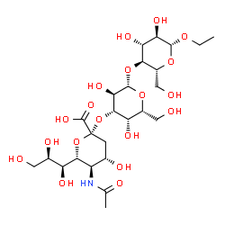 ChemSpider 2D Image | Ethyl (6R)-5-acetamido-3,5-dideoxy-6-[(1S,2R)-1,2,3-trihydroxypropyl]-beta-L-threo-hex-2-ulopyranonosyl-(2->3)-beta-D-galactopyranosyl-(1->4)-beta-D-glucopyranoside | C25H43NO19