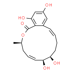 ChemSpider 2D Image | (3R,5Z,7S,8R,11Z)-7,8,14,16-Tetrahydroxy-3-methyl-3,4,7,8,9,10-hexahydro-1H-2-benzoxacyclotetradecin-1-one | C18H22O6