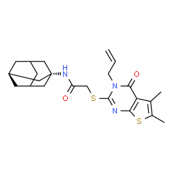ChemSpider 2D Image | N-[(1R,3r)-Adamantan-1-yl]-2-[(3-allyl-5,6-dimethyl-4-oxo-3,4-dihydrothieno[2,3-d]pyrimidin-2-yl)sulfanyl]acetamide | C23H29N3O2S2