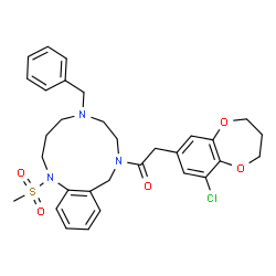 ChemSpider 2D Image | 1-[5-Benzyl-1-(methylsulfonyl)-1,2,3,4,5,6,7,9-octahydro-8H-1,5,8-benzotriazacycloundecin-8-yl]-2-(9-chloro-3,4-dihydro-2H-1,5-benzodioxepin-7-yl)ethanone | C31H36ClN3O5S