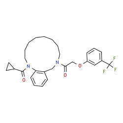 ChemSpider 2D Image | 1-[1-(Cyclopropylcarbonyl)-1,2,3,4,5,6,7,8,9,11-decahydro-10H-1,10-benzodiazacyclotridecin-10-yl]-2-[3-(trifluoromethyl)phenoxy]ethanone | C28H33F3N2O3