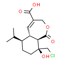 ChemSpider 2D Image | (5aR,6S,9S,9aR)-9-(Chloromethyl)-9-hydroxy-6-isopropyl-1-oxo-1,3,5a,6,7,8,9,9a-octahydro-2-benzoxepine-4-carboxylic acid | C15H21ClO5