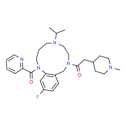 ChemSpider 2D Image | 1-[12-Fluoro-5-isopropyl-1-(2-pyridinylcarbonyl)-1,2,3,4,5,6,7,9-octahydro-8H-1,5,8-benzotriazacycloundecin-8-yl]-2-(1-methyl-4-piperidinyl)ethanone | C29H40FN5O2