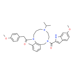 ChemSpider 2D Image | 1-{5-Isopropyl-8-[(6-methoxy-1H-indol-2-yl)carbonyl]-13-methyl-2,3,4,5,6,7,8,9-octahydro-1H-1,5,8-benzotriazacycloundecin-1-yl}-2-(4-methoxyphenyl)ethanone | C35H42N4O4