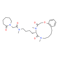 ChemSpider 2D Image | N-{4-[(5S)-4,7-Dimethyl-3,6-dioxo-2,3,4,5,6,7,8,9,10,11-decahydro-1,4,7-benzoxadiazacyclotridecin-5-yl]butyl}-N-methyl-2-(2-oxo-1-azepanyl)acetamide | C29H44N4O5