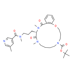 ChemSpider 2D Image | 2-Methyl-2-propanyl (12S)-10,13-dimethyl-12-(3-{methyl[(5-methyl-3-pyridinyl)carbonyl]amino}propyl)-11,14-dioxo-3,4,7,8,9,10,11,12,13,14-decahydro-2H-1,5,10,13-benzoxatriazacyclohexadecine-5(6H)-carbo
xylate | C34H49N5O6