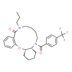 ChemSpider 2D Image | (4aR,16aS)-10-Propyl-5-[4-(trifluoromethyl)benzoyl]-1,2,3,4,4a,5,6,7,8,9,10,16a-dodecahydro-11H-dibenzo[b,k][1,4,9]oxadiazacyclododecin-11-one | C28H33F3N2O3