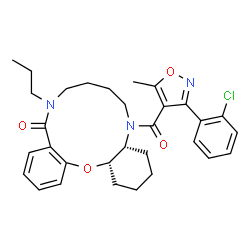 ChemSpider 2D Image | (4aR,16aS)-5-{[3-(2-Chlorophenyl)-5-methyl-1,2-oxazol-4-yl]carbonyl}-10-propyl-1,2,3,4,4a,5,6,7,8,9,10,16a-dodecahydro-11H-dibenzo[b,k][1,4,9]oxadiazacyclododecin-11-one | C31H36ClN3O4